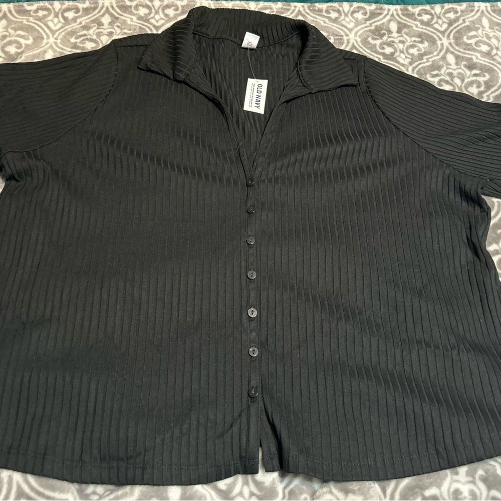 Old Navy Black Ribbed Blouse